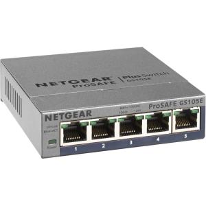 imageNETGEAR 5Port Gigabit Ethernet Easy Smart Managed Switch GS105Ev2  Managed Desktop or Wall Mount and Limited Lifetime ProtectionPlus