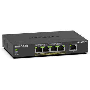 imageNETGEAR 5Port Gigabit Ethernet Unmanaged PoE Switch GS305PP  with 4 x PoE  83W Desktop or Wall Mount