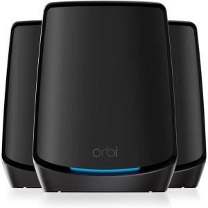 imageNETGEAR Orbi TriBand WiFi 6 Mesh System RBK863SB  Router  2 Satellite Extenders  Security Features  Covers up to 8000 sq ft 100 Devices  10 Gig Internet Port  AX6000 up to 6Gbps  Black