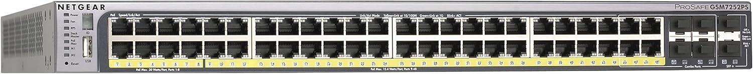 imageNetGear ProSafe GSM7252PS 48Port GB Smart Stackable Ethernet PoE Switch Renewed52 puertos apilable