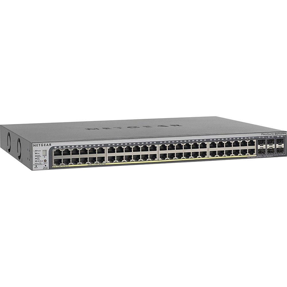 imageNetgear GS752TPSB100NAS 52Port Smart Managed Pro Stackable Switch 48GbE PoEPoE 384W 6 SFP ProSAFE Lifetime Protection GS752TPSB