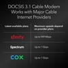 image:imageNETGEAR Nighthawk Modem Router Combo CAX30 DOCSIS 31 Cable Modem and WiFi 6 Router  AX2700 27 Gbps  Compatible with Xfinity Spectrum Cox and More  Gigabit Wireless InternetPack of 1
